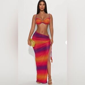 Fashion Nova Aurora Lights Maxi Skirt Set - Orange/combo